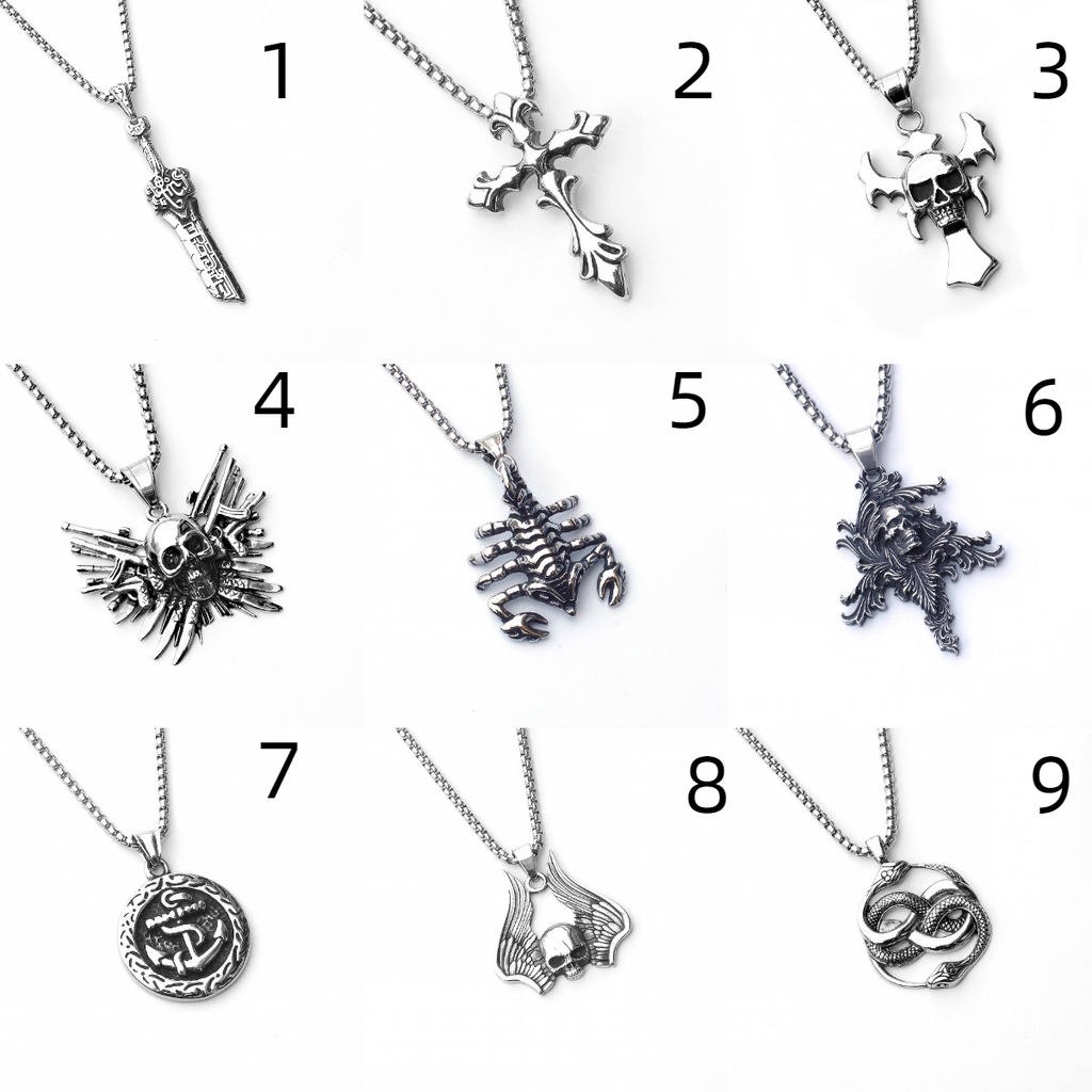 Kalung Pria Liontin Salib Tengkorak Scorpion Anchor Double Snake,  kalung Alloy，kalung untuk pria，kalung pria anime