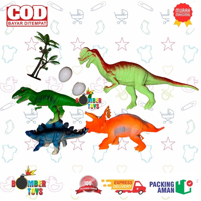 MAINAN ANAK SET DINO DINOSAURUS HEWAN KARET MINIATUR TELUR POHON