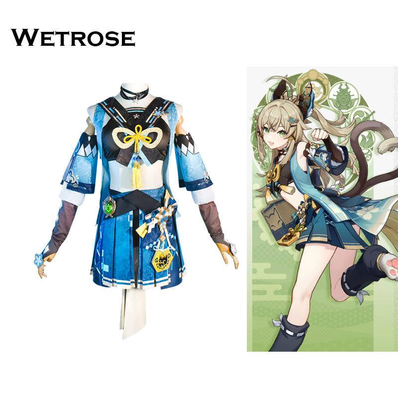 【Wetrose】 Genshin Impact Inazuma Kirara Cat Girl Cosplay Costume Kostum Set Wanita Cute Kawaii