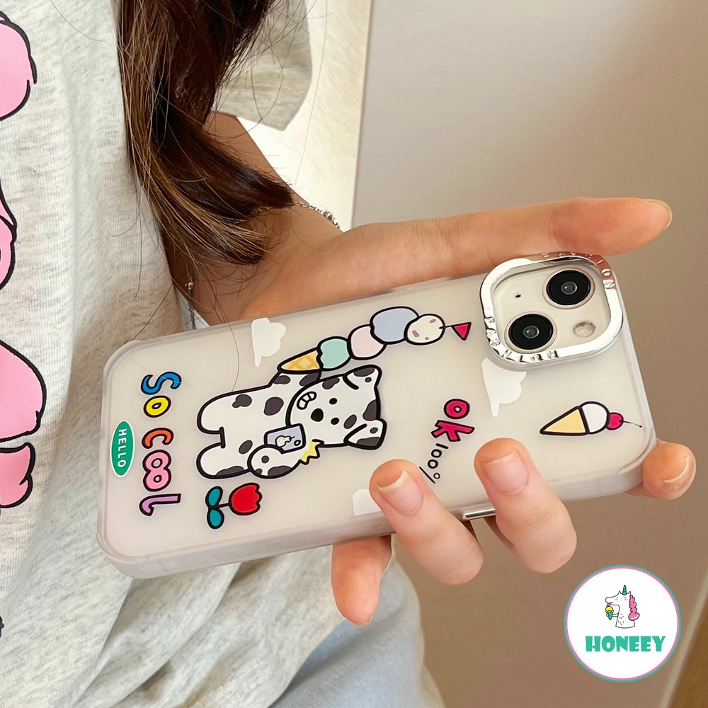 Casing Ponsel Kerucut Es Krim Anjing Bercak Keren Untuk iPhone 11 Pro Max12 13 14 Pro Max XR XS 7 8Plus Perlindungan Lensa Berlapis Bening Penutup Belakang