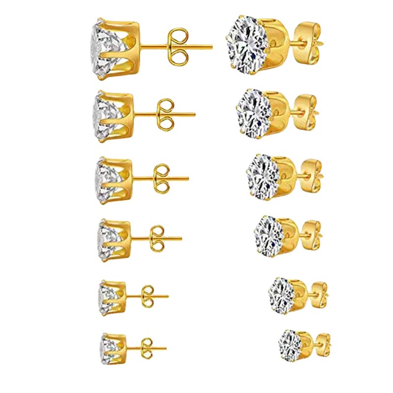 3/4 /5 /6 /7 /8mm 12buah set Anting, Enam Cakar Zirkon Anting, Temperamen Indah, Anting Serbaguna Untuk Pria Dan Wanita