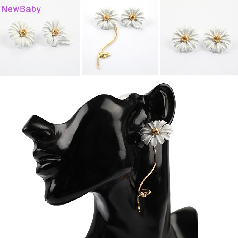 Newbaby Lucu Vintage Bunga Enamel Glaze Stud Anting Wanita Fashion Asimetris Daisy ID