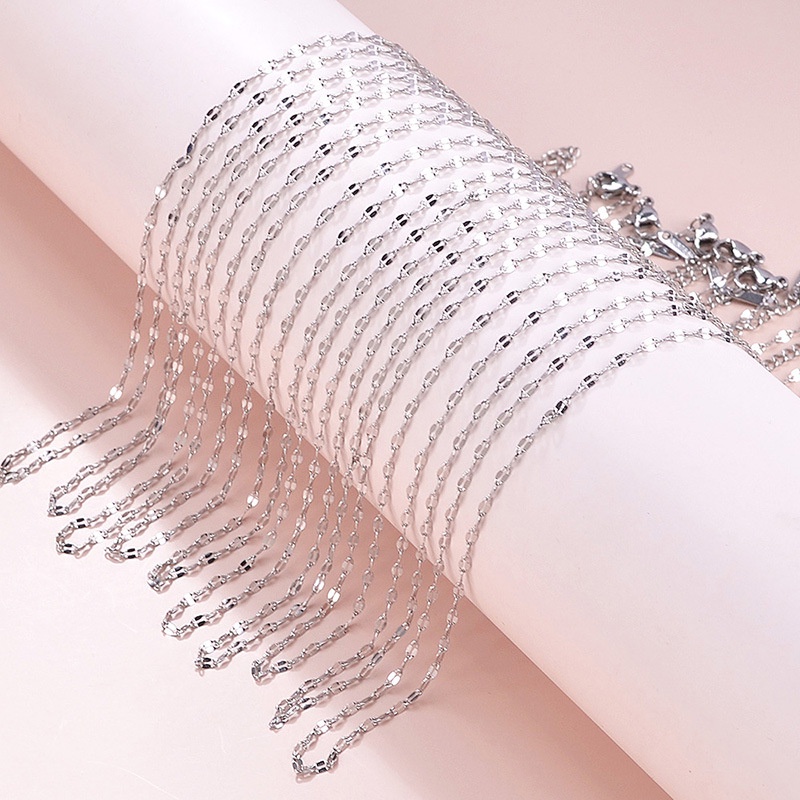 Full -line Lip Chain Sweater Chain Female304 Liontin Rantai Leher Stainless Steel Dengan Rantai Nude Clay Bone Chain Tile Chain