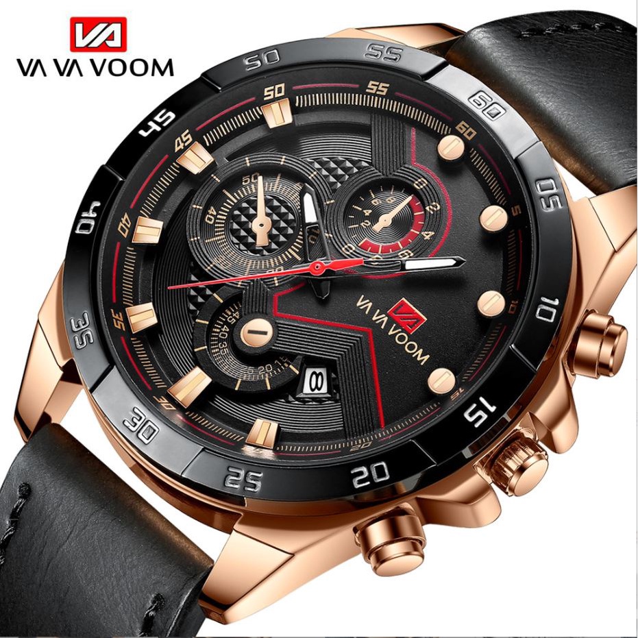 PROMO!!! Jam Tangan Tali Kulit Pria Sporty Impor VAVA VOOM VA-2162 Original Fashion Business Auto Date