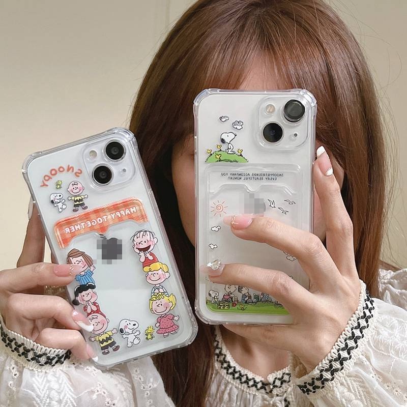 Card Case Picnic Snoopy Friends Soft Case HP iP iPhone 14 13 12 11 Pro X XS XR Max 7 8 + Plus FTD Casing Apple