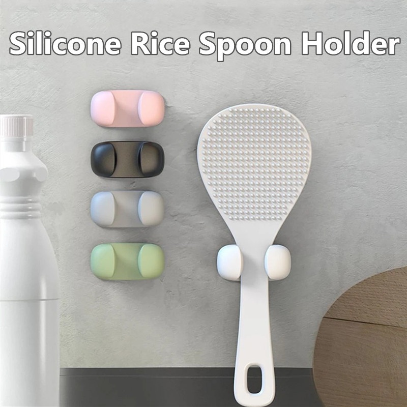 Multicolor Silicone Utensil Rice Spoon Storage Hook Dapur Rice Cooker Rak Serbaguna Peralatan Dapur Organizer Alat