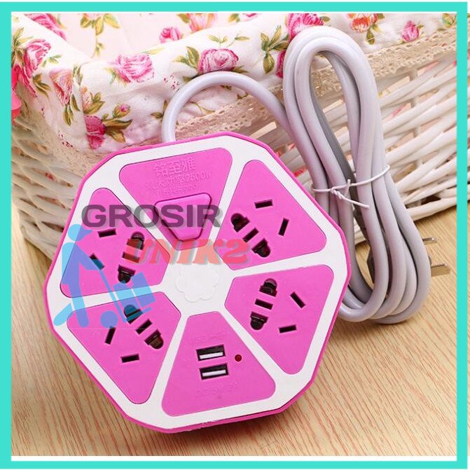 grosir unik Stop Kontak USB HEXAGON SOCKET +2USB +4colokan