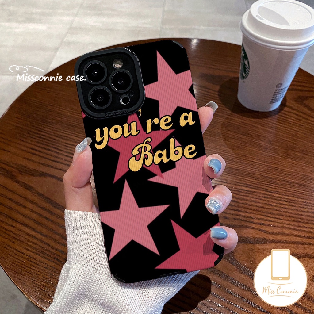 IPHONE Fashion Huruf Pink Star Soft Phone Case Kompatibel Untuk Iphone11 13 14 7Plus XR 12 Pro MAX X7 8 Plus XS MAX Cinta Hati Mewah Tekstur Kulit Shockproof Cover