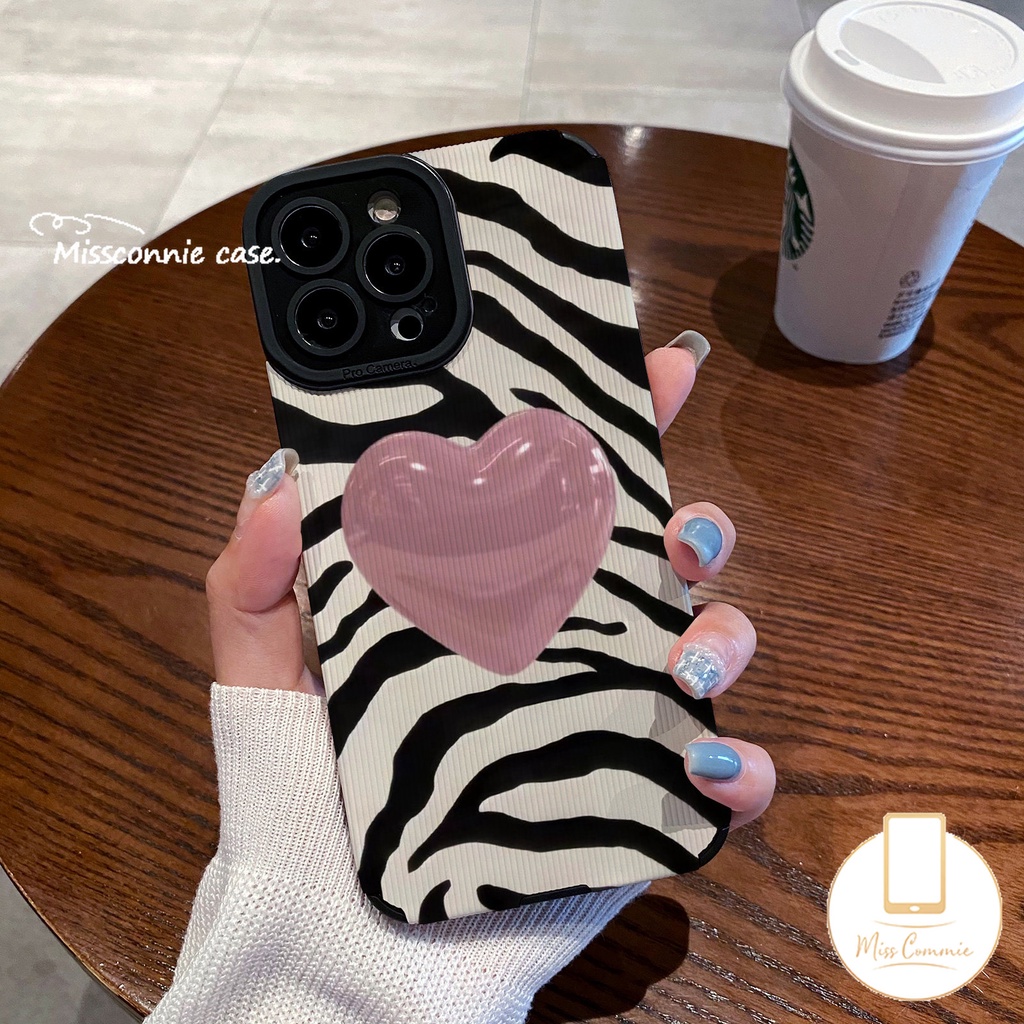 IPHONE Seni Garis Tidak Teratur Motif Zebra Cinta Hati Casing Ponsel Kompatibel Untuk Iphone7 8 Plus11 13 14 7Plus XR 12 Pro MAX X XS MAX Mewah Tekstur Kulit Shockproof Cover