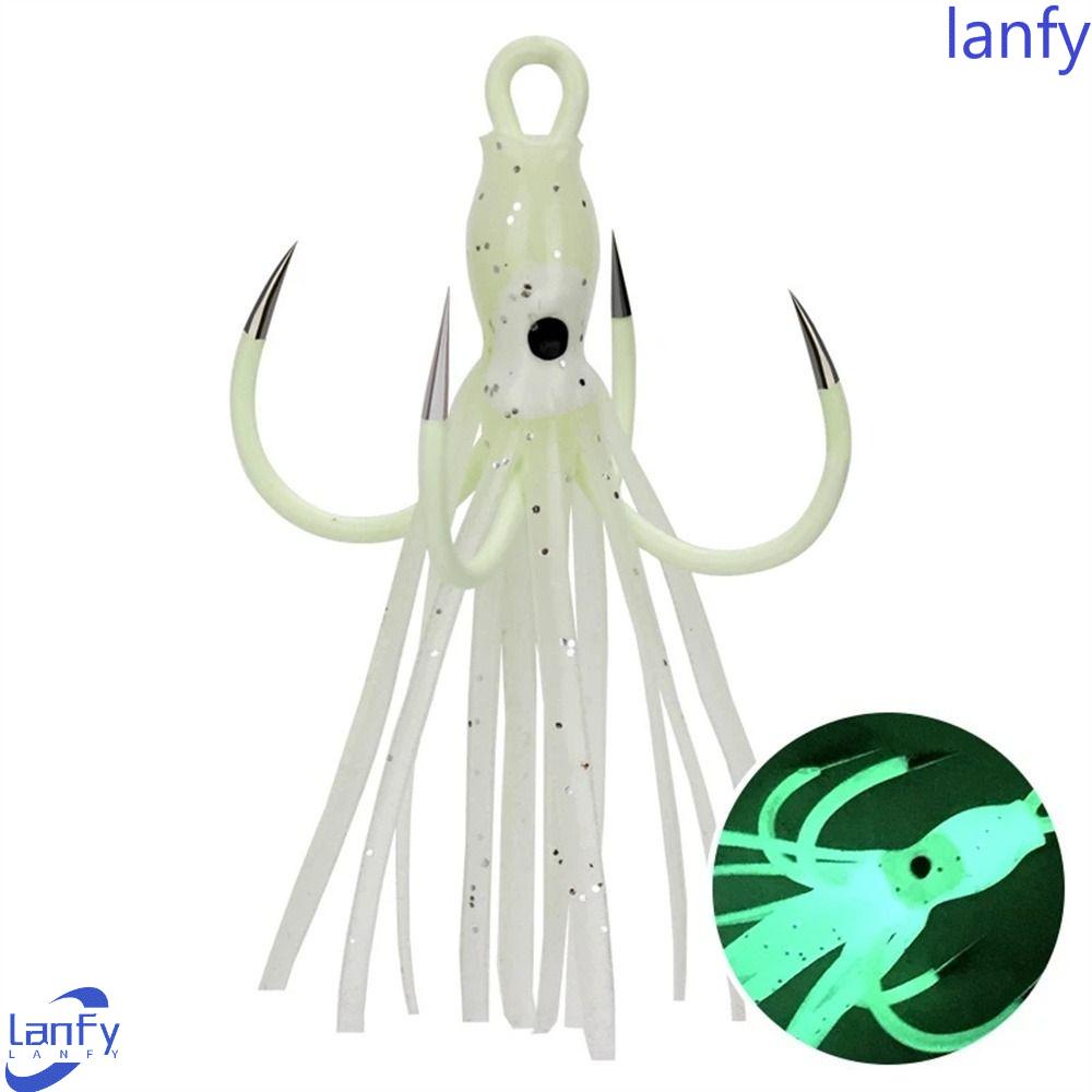 Lanfy Gurita Lures Sotong Memancing Aksesoris Cumi Pancing Kait Troli Umpan Glow in Dark 4kait Jigs Fishing Lures Untuk Memancing Umpan