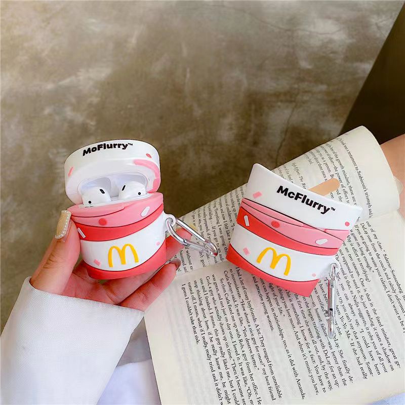 2warna 3D McFlurry Ice Cream Bluetooth Earphone Silikon Lembut Pelindung Case TWS Penutup Anti Jatuh Dengan Kait Untuk Airpods 12 2 Pro i12 inpods 12 13 Pro i13 Airpods3