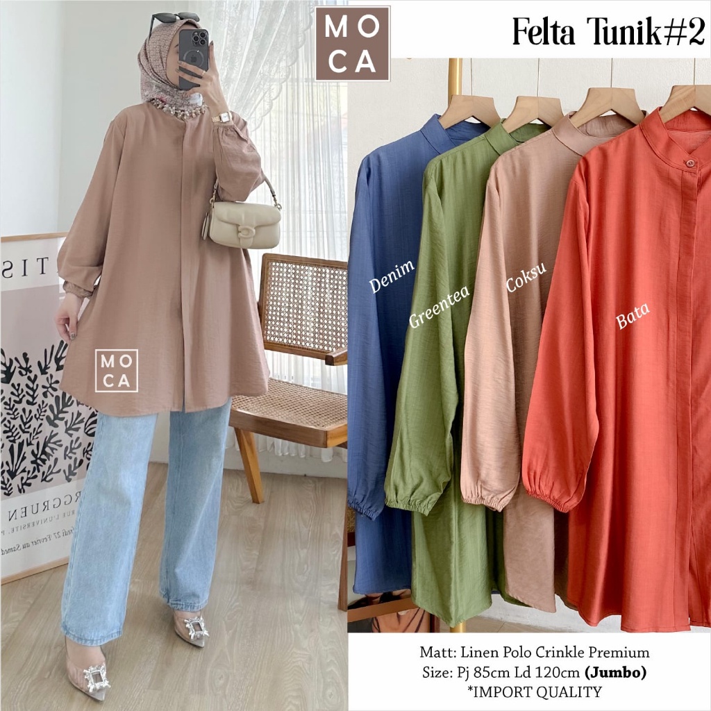 FELTA TUNIK #2 Jumbo ORI MOCA | Ld120 Linen Polo Crinkle Premium