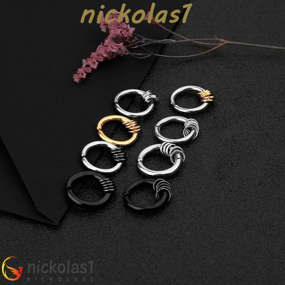 Nickolas1 Anting Hoop Palsu Warna Silver Simple Hip Hop Detachable Circle Stainless Steel Non Piercing Bulat Hitam Klip Earrings