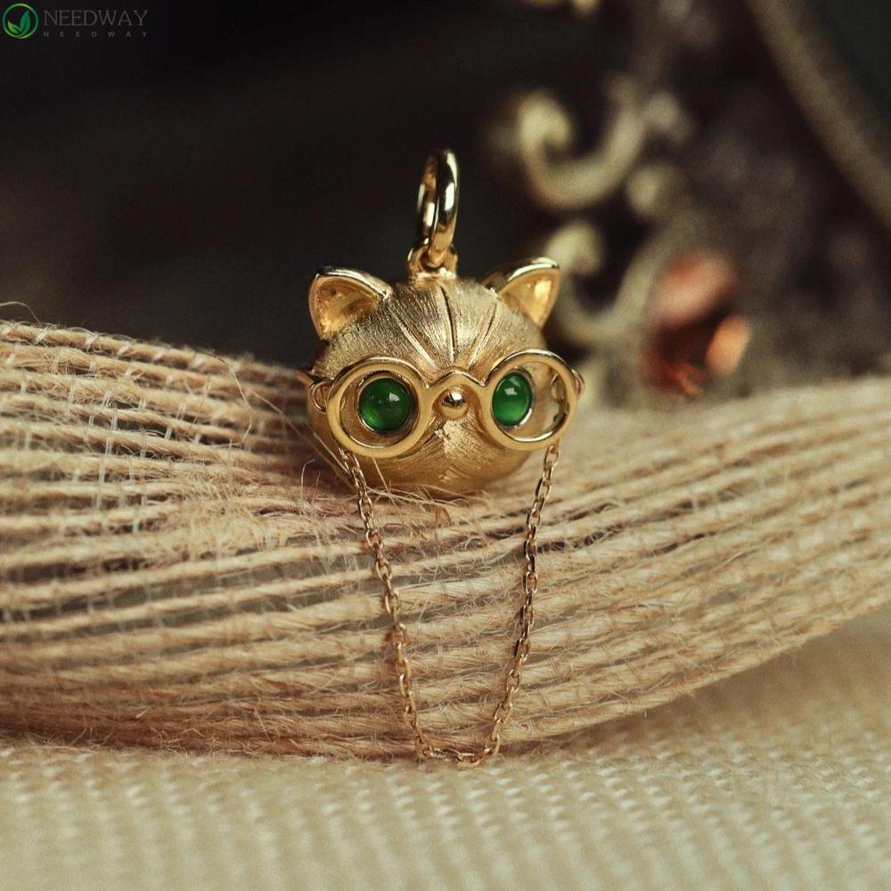 Needway Kalung Liontin Kucing Warna Emas Kucing Rantai Klavikula Fashion Perhiasan Jari Cincin Hadiah Perempuan Gaya Korea