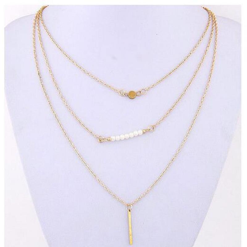 [FRA] Kalung Mutiara Tiga Lapis Dengan Payet Aksesoris Rantai Tulang pin Pendek