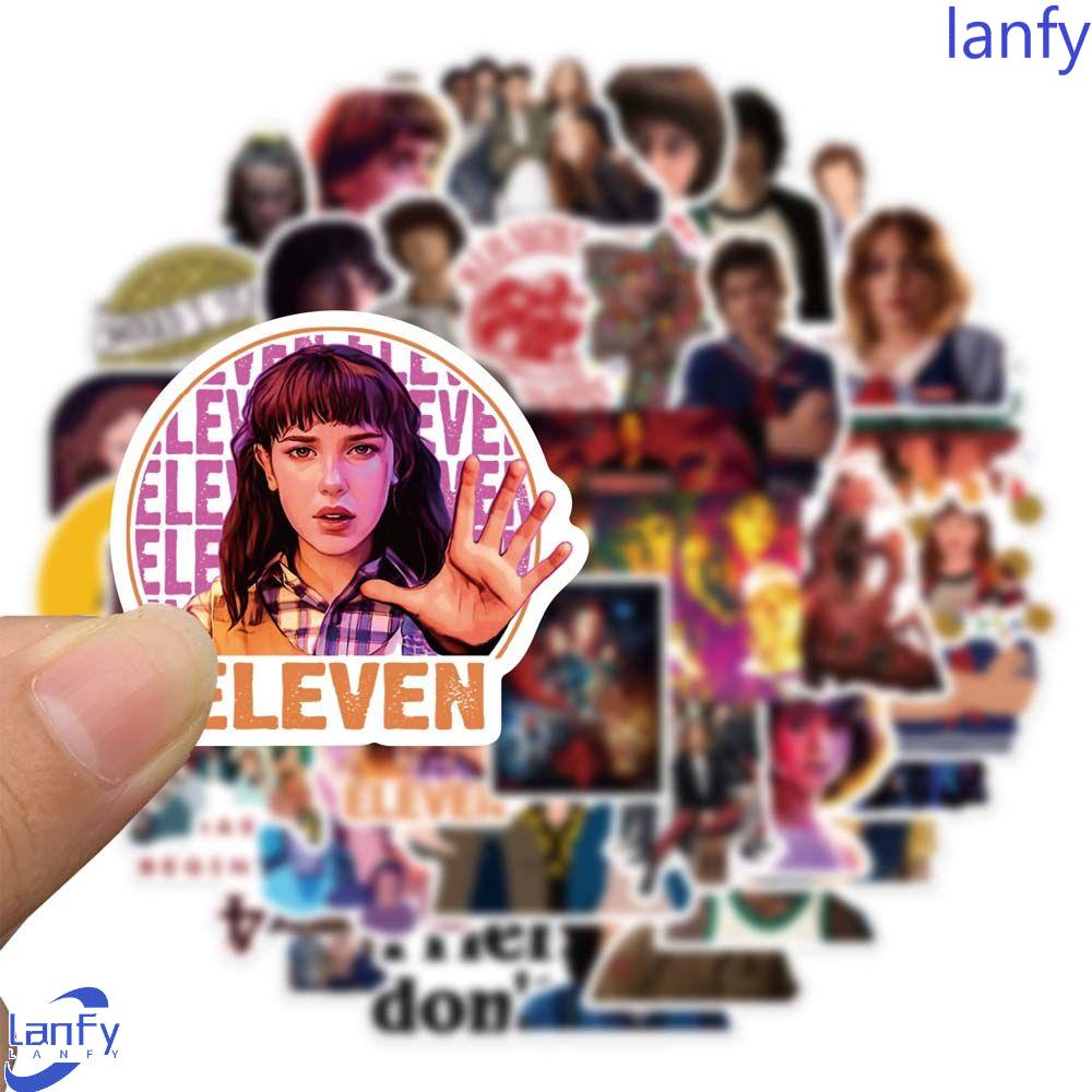 Lanfy TV Show Stranger Things Gitar Koper Anime Decals Anak Hadiah Karakter Kartun Thriller Graffiti Stiker Untuk Laptop Bagasi Fans Koleksi Hadiah Alat Tulis Sticker