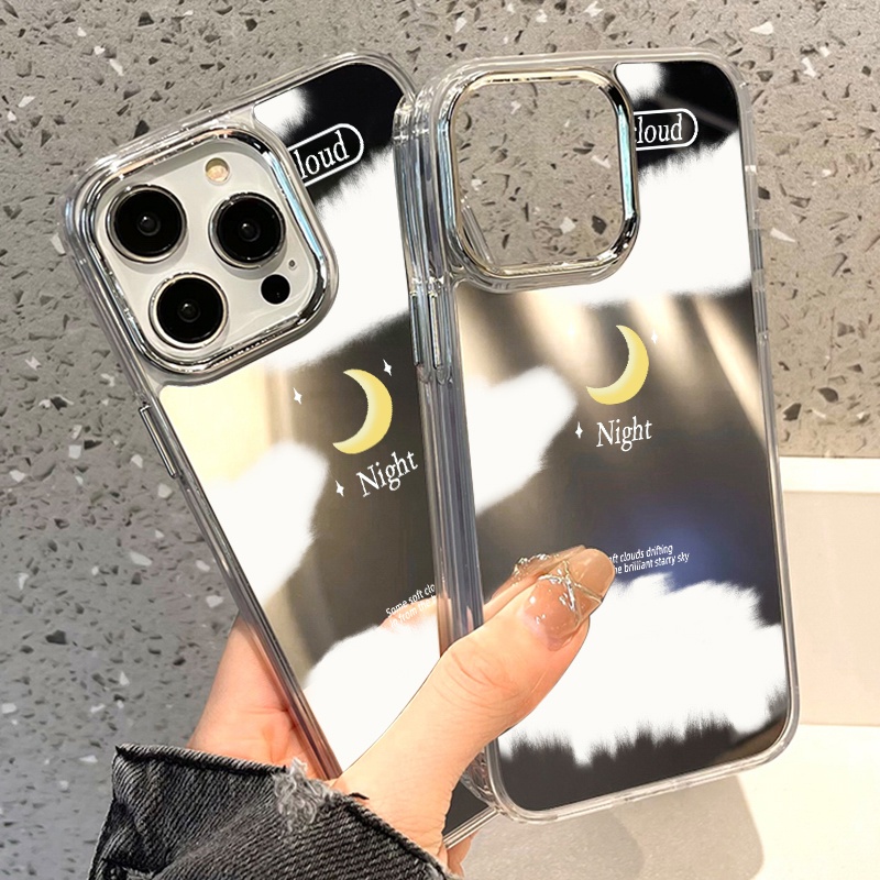 IPHONE Casing Ponsel Cermin Awan Mimpi Malam Kompatibel Untuk Iphone11 12 13 14 12Pro 13Pro 14Pro Pro Max XR X XS Max Electroplating Tombol Perlindungan Mirror Cover