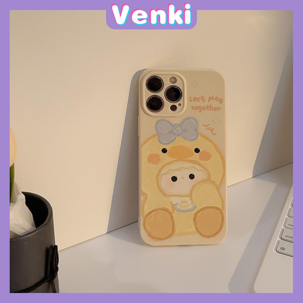 VENKI - Untuk iPhone 11 iPhone Case Cream Glossy Film TPU Soft Shockproof Phase Cover Protection Cute Yellow Duck Kompatibel dengan iPhone 14 13 Pro max 12 Pro Max xr xs max 7 8Plus