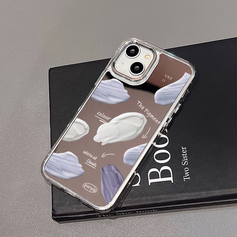 IPHONE Lukisan Cat Minyak Warna Cermin Ponsel Case Kompatibel Untuk Iphone11 12 13 14 12Pro 13Pro 14Pro Pro Max XR X XS Max Electroplating Tombol Perlindungan Mirror Cover