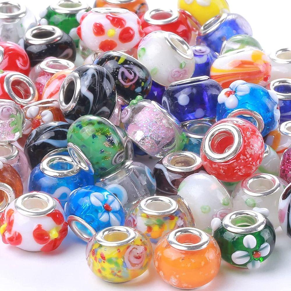 R-FLOWER 50pcs Manik-Manik Kaca DIY Perhiasan Gelang Membuat Manik Lampwork Eropa