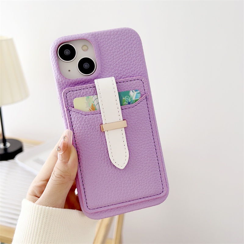 IPHONE Fashion Card Holder Leather Phone Case Untuk Iphone12 13 11 14 Pro Max12 13 Pro 14 plus Kartu Gelang PU Hard Shell Shockproof Cover