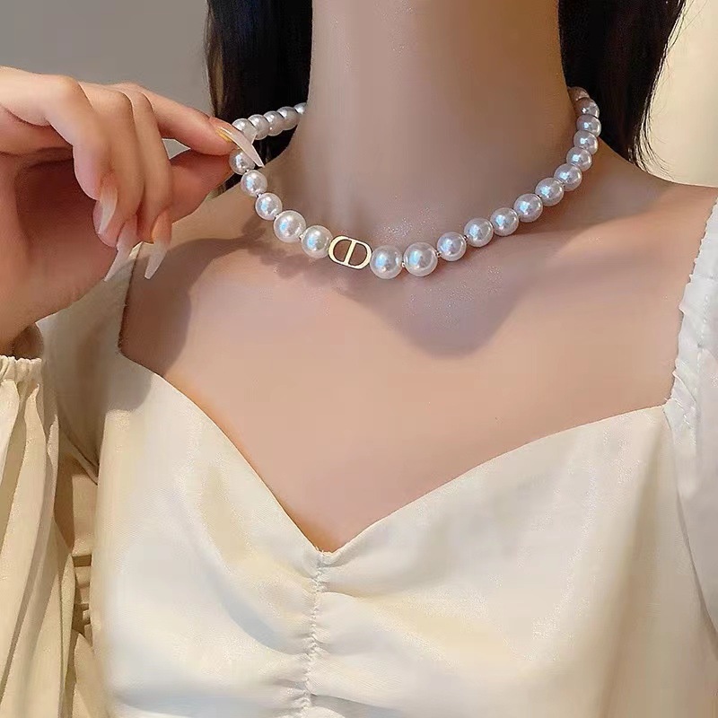 Cd Mutiara Retro Kalung Perempuan ins Gaya Keren Kalung Leher Cahaya Mewah Niche