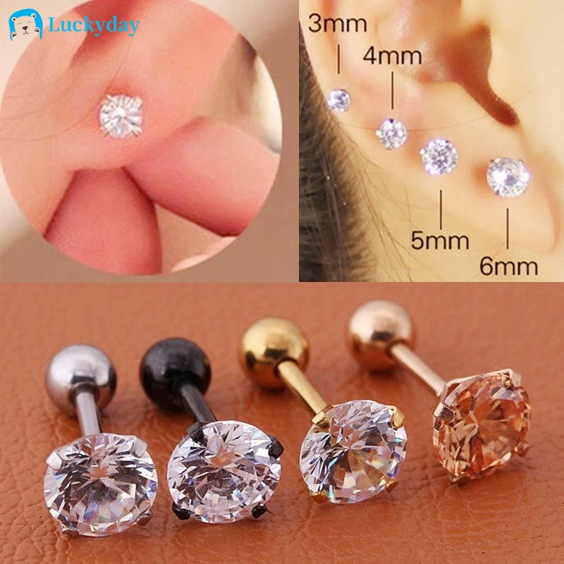 Yeezii Anting Sekrup Perak Sederhana Untuk Wanita Hypoallergenic Fashion Zirkon Emas Stud Earring Jewerly Aksesoris