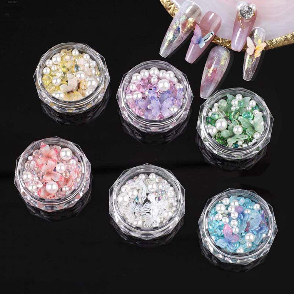 AUGUSTINA Agustina Kupu-Kupu Dekorasi Kuku Fashion Ins Gaya Mutiara Kuku Charms Manicure Aksesoris Nail Ornament Nail Jewelry