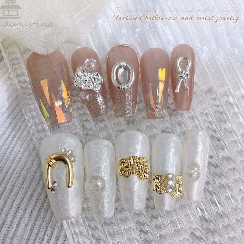 AUGUSTINA Agustina Dekorasi Kuku Logam Wanita Jepang Nail Art Berbentuk Tidak Teratur Emas Perak Manicure Aksesoris 3D Nail Drills