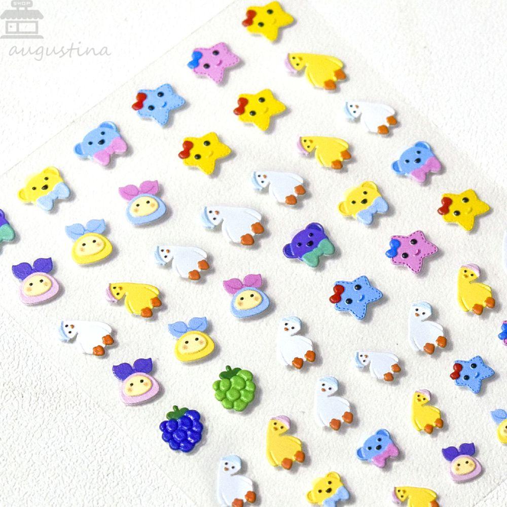 AUGUSTINA Agustin 5D Ukir Stiker Kuku Wanita Gadis Tiga Dimensi Self-Adhesive Kelinci Bengkok Bebek Nail Art Dekorasi