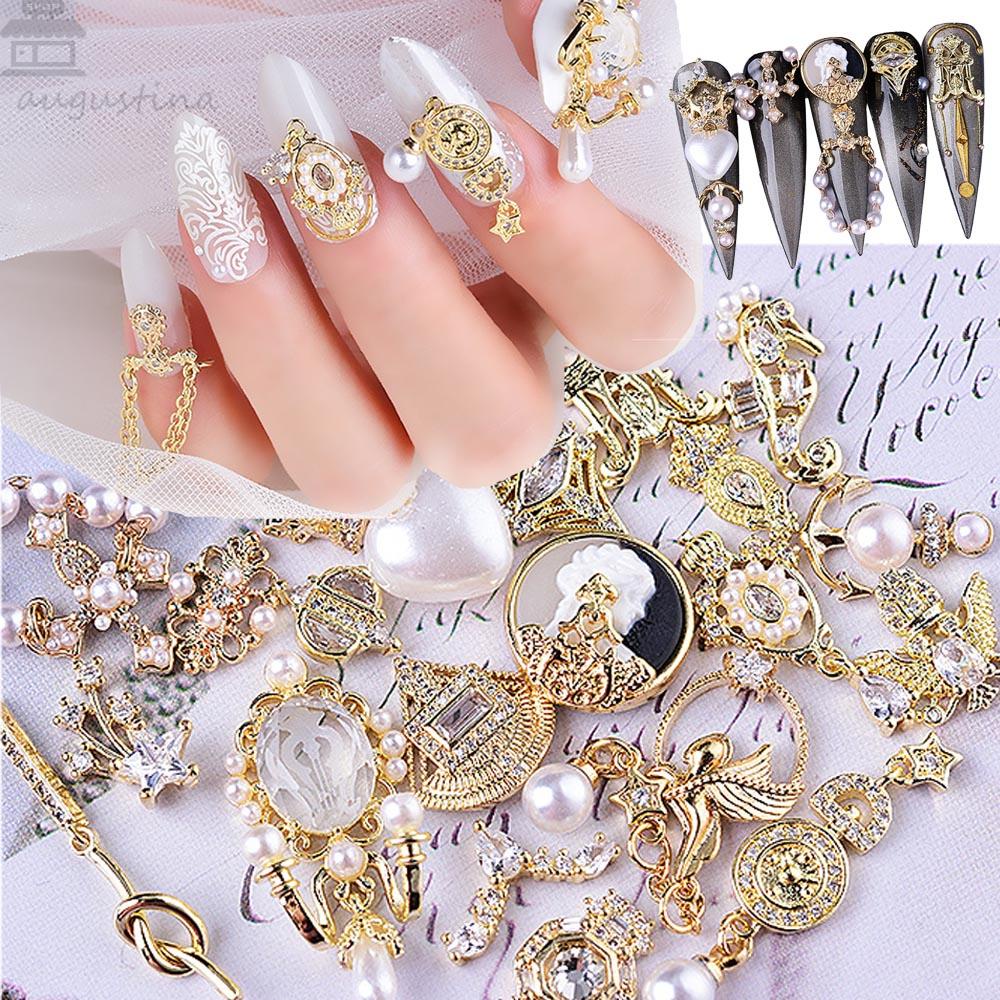 AUGUSTINA Agustin 3D Kuku Zirkon Mutiara DIY Charms Fototerapi Ekstensi Kristal Nail Art Perhiasan