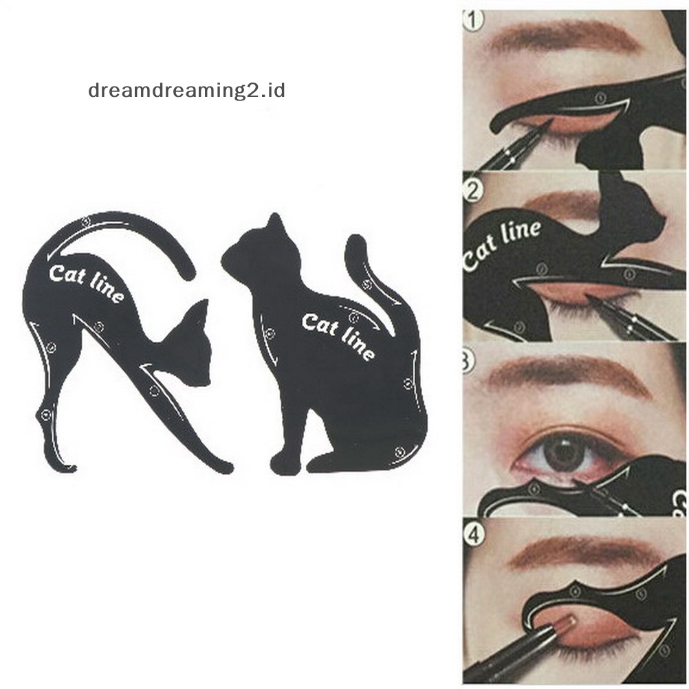 (drea) 2pcs /Set New Cat Line Alat Makeup Mata Eyeliner Stensil Model Pembentuk Template //