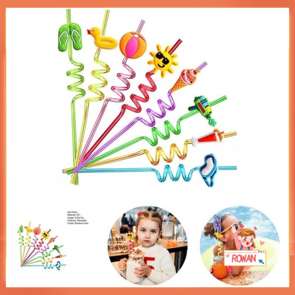 R-FLOWER 8pcs Sedotan Minum Anak Musim Panas Pantai Cocktail Perlengkapan Pesta Warna-Warni Straw