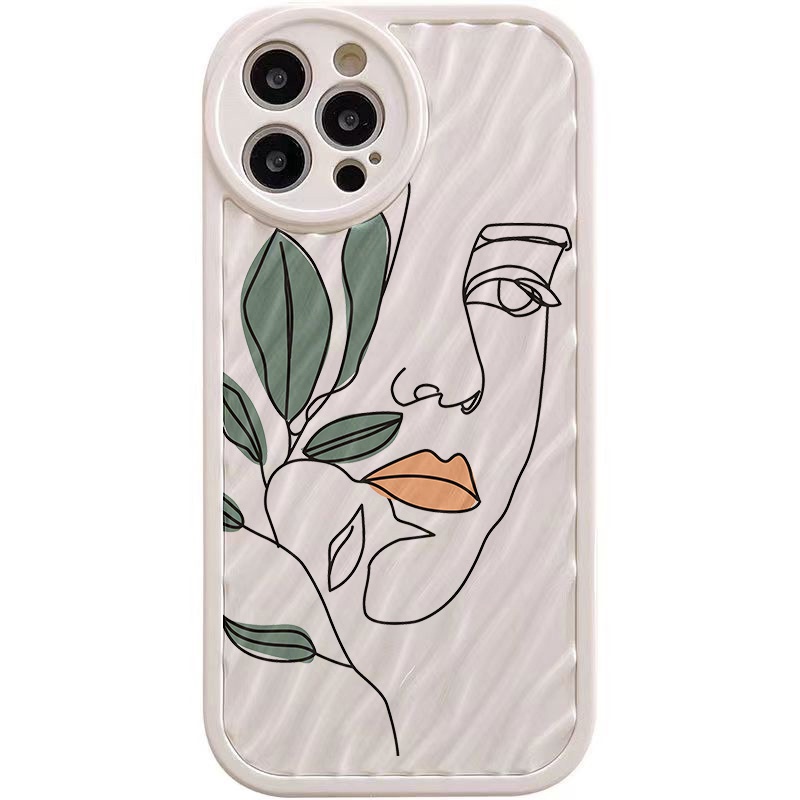 IPHONE Leaves Girl Water Ripple Phone Case Kompatibel Untuk Iphone11 13 12 14 Pro Max14 Plus XR X XS MAX 7Plus 8Plus 7 8 SE 2020 2022 Sarung Tahan Guncangan