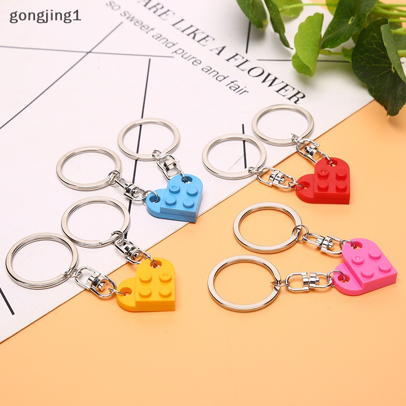 Ggg 2Pcs Gantungan Kunci Cinta Hati Bata Untuk Pasangan Persahabatan Hati KeyRing Perhiasan Hadiah ID