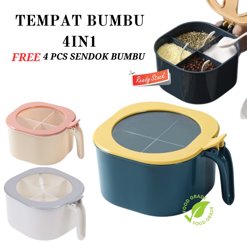 GOS -B304- Kotak Bumbu 4in1 - Tempat Bumbu 4 Sekat - Seasoning Box Storage 4 Sekat Free Sendok