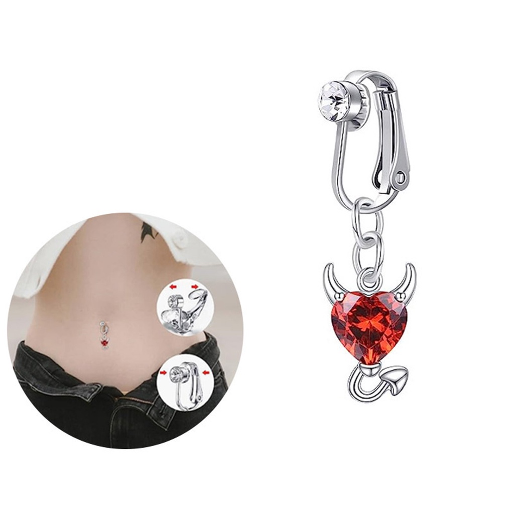 1pc Seri Merah Hati Kristal Pusar Cincin Stainless Steel Shiny Cubic Zircon Pusar Tindik Panjang Liontin Drop Perhiasan Tubuh