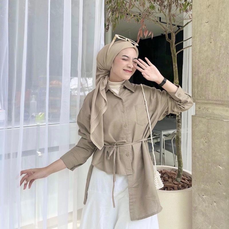 DONNA ATASAN WANITA KEMEJA OVERSIZE TERBARU BAHAN LINEN LD 120