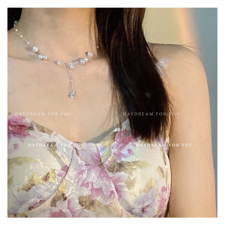 Kalung Rumbai Mutiara Pearl Jepang Korea Wanita Desain Niche Mewah Ringan Rantai Klavikula Gaya Baru Necklace