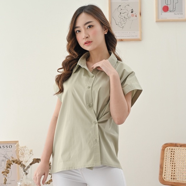 Ms Daisy Yura Short Sleeve Two-Way Shirt Kemeja Atasan Blouse Wanita Lengan Pendek