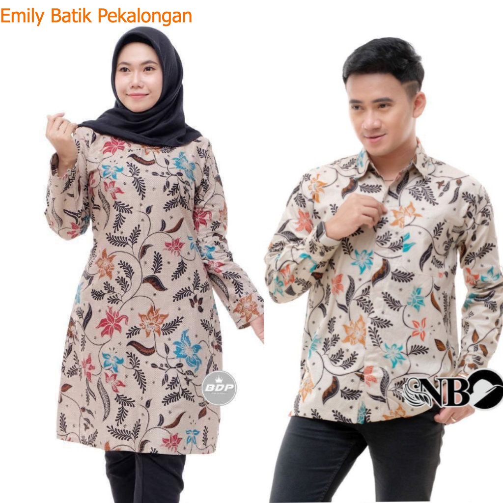 Batik Couple Seragam Motif Cendana Krem Cream Rina Katun Lengan Panjang Pendek M-Jumbo