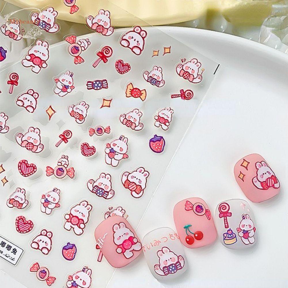 MXBEAUTY Stiker Timbul Kuku Anime Gadis Kuku Kecantikan Dekorasi Kuku Salon Kuku Kelinci 3D Stiker Perekat