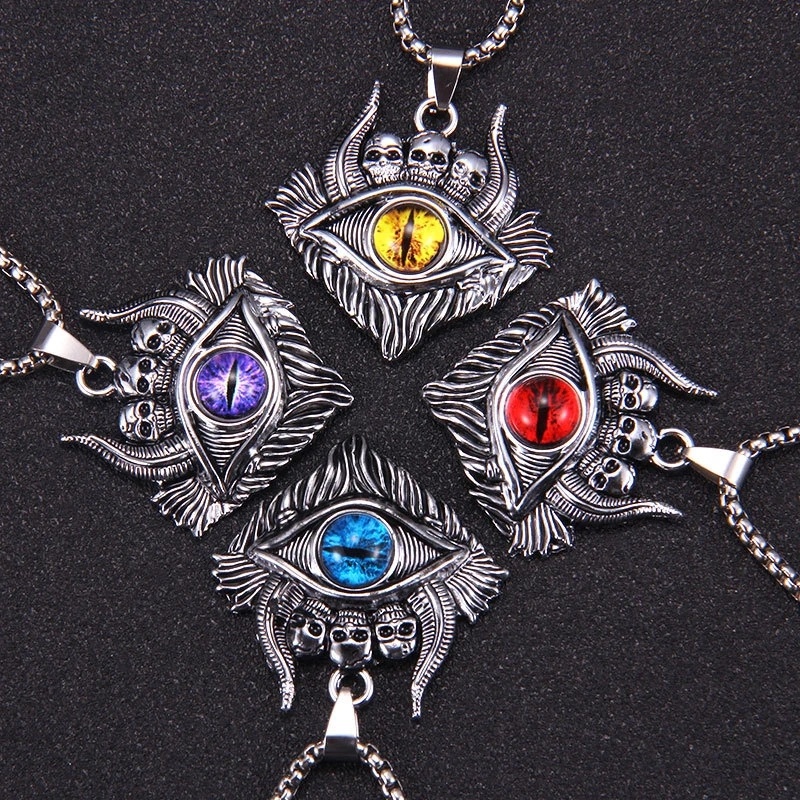 Gaya Eropa Dan Amerika Retro Gothic Tengkorak Setan Mata Kalung Pria Wanita Hip Hop Punk Metal Pendant Necklaces Populer Perhiasan