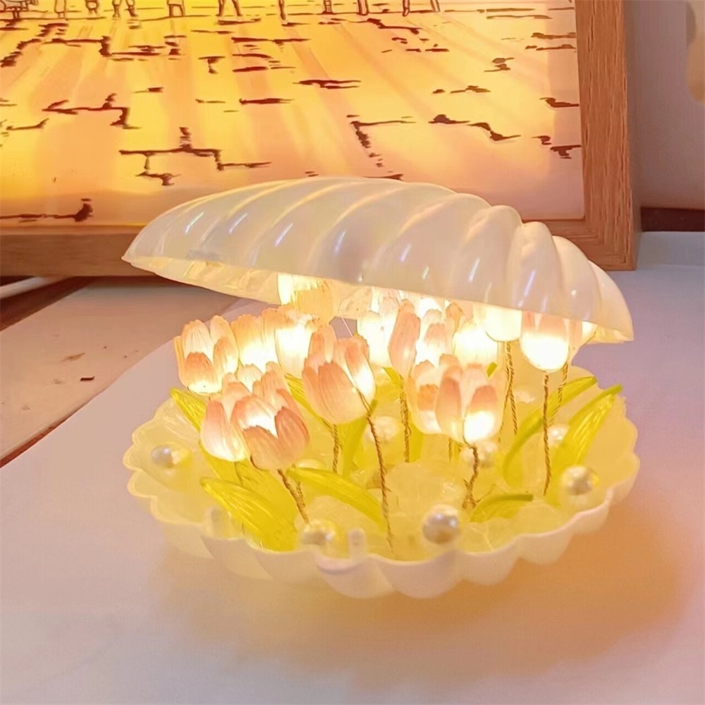 Tiktok Diy Shell Tulip Lampu Malam Bahan Tas Suasana Kreatif Dekorasi Meja Kecantikan Tinggi Lampu Samping Tempat Tidur Hadiah Ulang Tahun Pacar