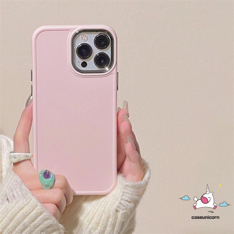 Cute Kitty Cat Bracket Mewah Plating Case Kompatibel Untuk IPhone 7plus 13 11 12 14 Pro MAX X XR 7 8 Plus XS MAX Sederhana Warna Solid Frame Lensa Metal Phone Cover Dengan Holder Bracket