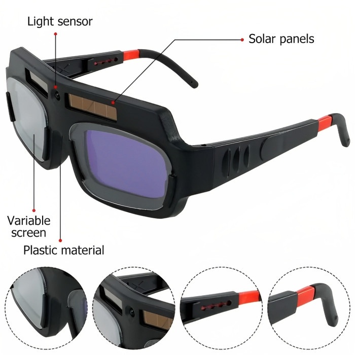 Kacamata Las Otomatis Dual Glass Solar Auto Darkness Welding Glasses