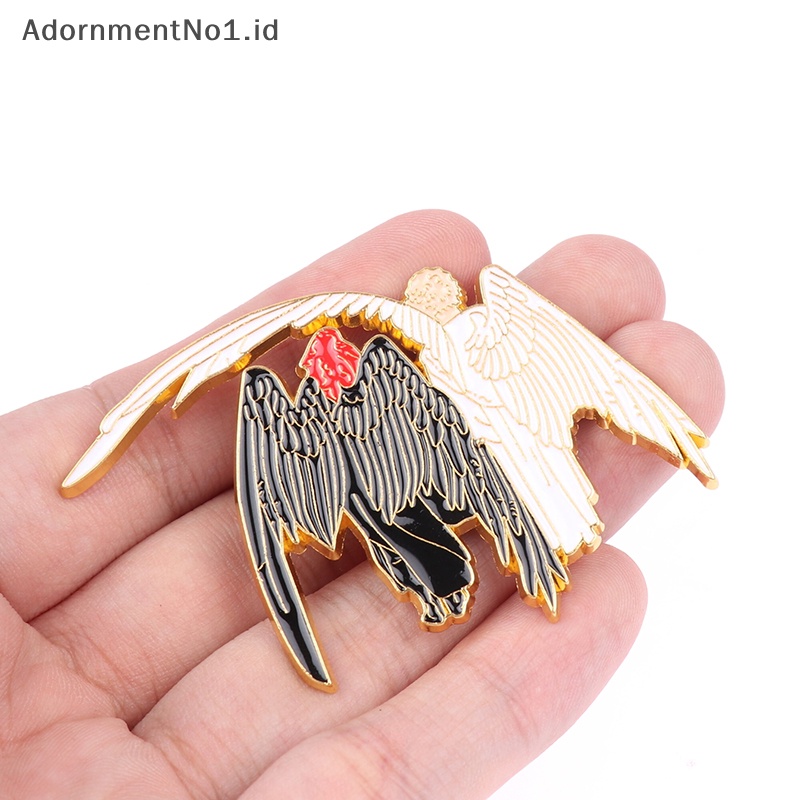 [AdornmentNo1] Bagus Omens suami tidak mudah pecah Angel &amp; setan Hard Metal Pin Angel Demon Badge wijiphale And Crowley Jewelry