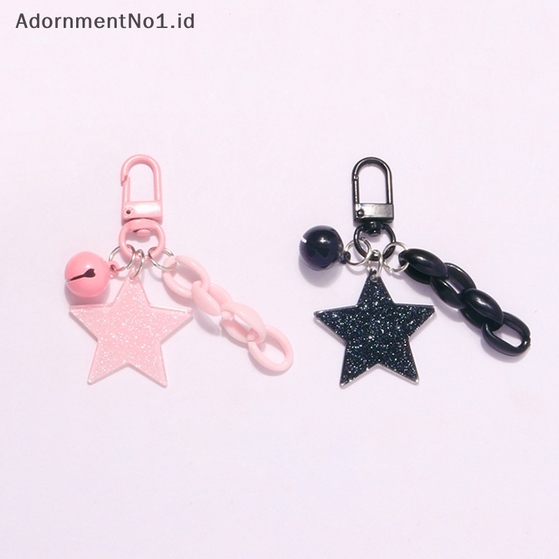 [AdornmentNo1] Glitter bintang akrilik gantungan kunci Bell liontin Keyring untuk anak perempuan ransel pesona Headphone Case aksesori hadiah persahabatan kreatif