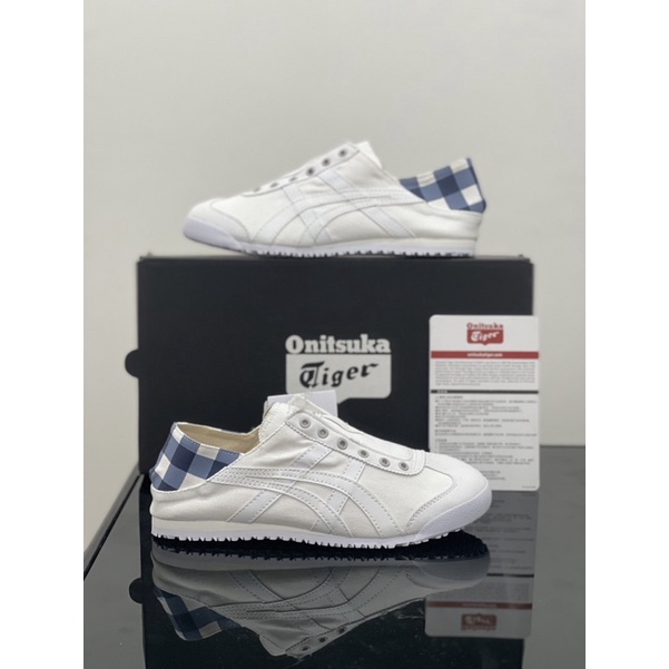 Sepatu Onitsuka Tiger Slip On Paraty White Kotak Blue Free Paperbag