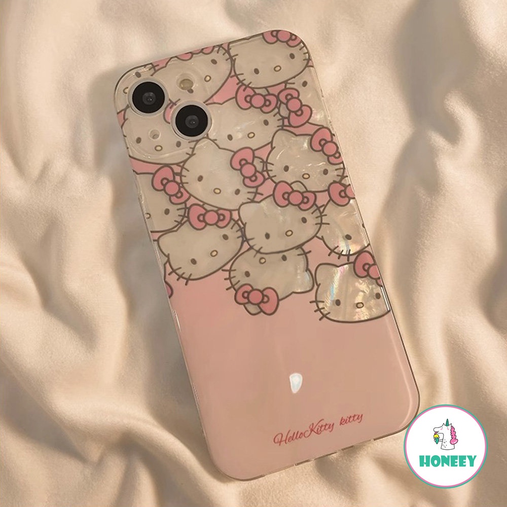 Japan Glitter Shell Pattern HelloKitty Phone Case Compatible for iPhone 14 13 12 11 Pro Max XR X XS MAX 7Plus 8Plus Case Pattern Anti-Drop Cover